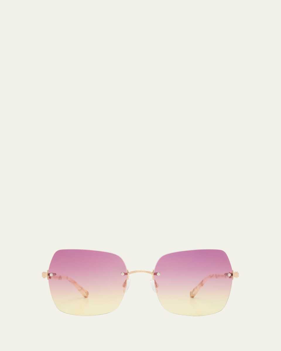 Angie Titanium & Tusk-Print Acetate Butterfly Sunglasses